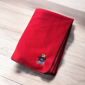 Lauren Ralph Lauren Embroidered Polo Bear Throw Blanket Red Fleece Whipstitch